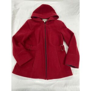Croft & Barrow Red Wool Blend Hooded Zip Front Jacket Coat Womens Medium RN50411
